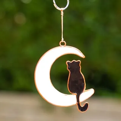 Buy MYSTICAL CAT ON MOON SUN CATCHER - Stained Glass Effect With FREE WINDOW SUCKER • 8.99£