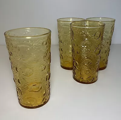Buy Vintage 1970s Gold Amber Glass Embossed Tumblers 5  Moon Crater Pattern • 17.67£