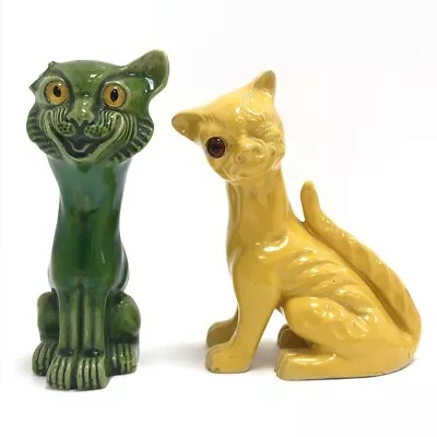 Buy Aller Vale Devon Grotesque Cat Figurine Pair Winking Green Yellow RMF05-GB • 21£