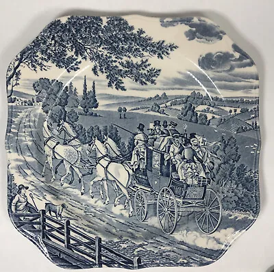 Buy Vintage Johnson Brothers Stagecoach Blue Square Plate Stoke On Trent England • 14.99£