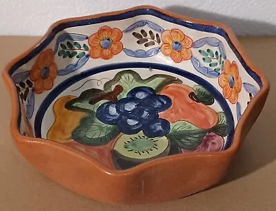 Buy Terracotta Bowl Handmade Painted Scallop Edge Decor Portuguese  Signed • 5.50£