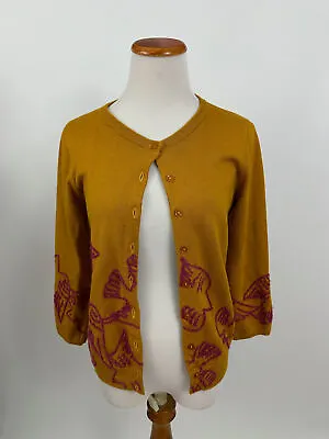 Buy FIELD FLOWER Anthropologie Gold DOVE Bird Embroidered Cardigan Sweater XS • 192.75£