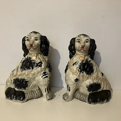 Buy Pair Of Antique Victorian Staffordshire Mantle Wally Dogs English Spaniel • 103.68£