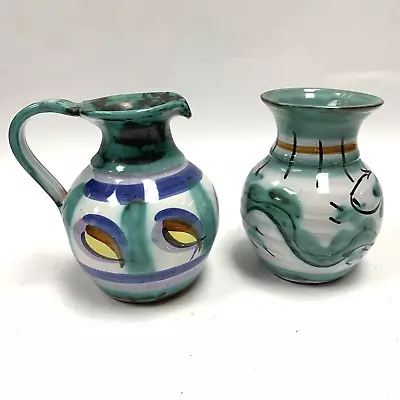 Buy Tintagel Pottery Cornwall Jug & Vase 11cm Green Hand Painted A52 O147 • 5.95£