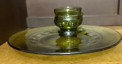 Buy Vintage Indiana Glass Avocado Green Kings Crown Thumbprint Luncheon Plate & Cup  • 9.42£