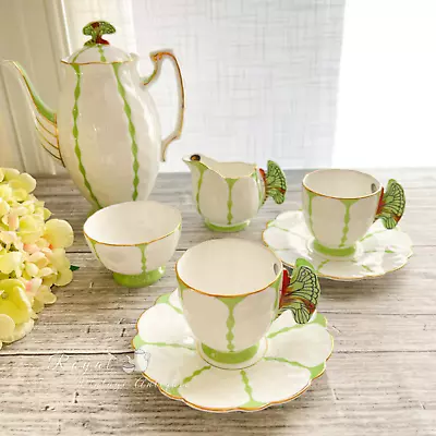 Buy Aynsley Green Butterfly Handle Coffee/Tea Complete Set, Hand-painted, Bone China • 368.17£