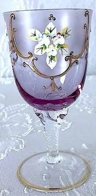Buy Vtg Czech Bohemia Madesk Gold High Enamel Crystal Glass Purple Wine Glass Goblet • 72.39£
