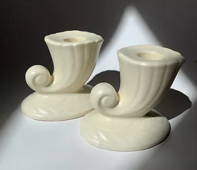 Buy Vintage USA Shawnee Art Pottery Matte Cream-white Candlestick Holders Cornucopia • 12.80£