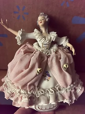Buy Vintage Dresden Porcelain Lace Figurine - Lady Sitting In Chair • 24.02£