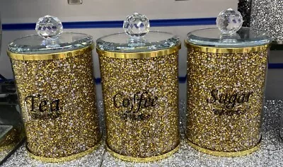 Buy Crushed Diamond Glass Tea Coffee Sugar Canister Jar Unique For Your Kitchen Deco • 29.99£