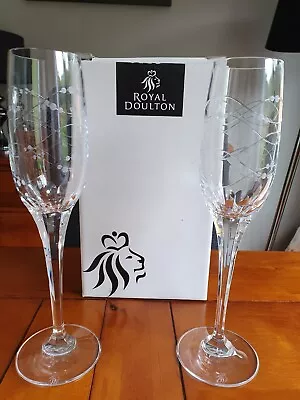Buy 2 Royal Doulton Precious Crystal Champagne Flutes / Glasses. New Boxed • 35£