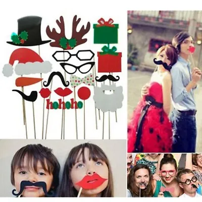 Buy CHRISTMAS FESTIVE PHOTO BOOTH PROPS ON STICK SELFIE BOOTH XMAS FAMILY PARTY 17pc • 3.30£
