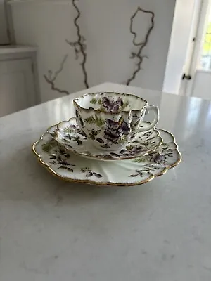 Buy Antique Vintage Diamond China Tea Set Trio Purple Floral • 10.50£