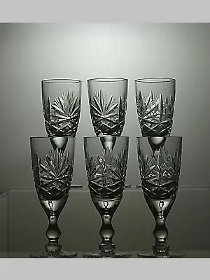 Buy Vintage Lead Crystal Cut Glass Set Of 6 Liqueur Glasses 4 1/4  - 43B • 29.99£