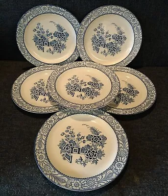 Buy Set Of 6 Wood & Sons Blue And White Plates Wincanton 23cm Diameter Woods Ware • 22.99£