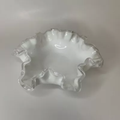 Buy Vintage Fenton Silver Crest White Milk Glass Candy Dish Trinket Dish Clear Ruffl • 18.94£