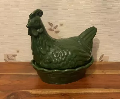 Buy Vintage Chicken / Hen On Nest With Chick Egg Holder Ceramic Basket Green Glaze • 14£