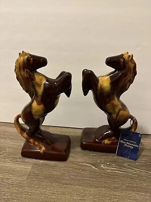 Buy Vintage Pair Blue Mountain Pottery Rearing Horse Brown & Tan TerraCotta 9” Tall • 94.71£