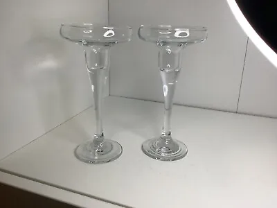 Buy Pair Of Tall Glass Long Stemmed Candlesticks Candle Holders. 17 Cm. Clear Glass. • 8£