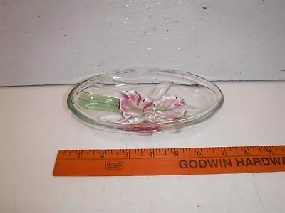 Buy Vintage Clear Embossed Pink Flowers Glass Bowl Cover Candy Dish Small • 9.60£