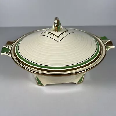 Buy Crown Ducal 784158 Tureen & Lid C.1940-60’s Green Gold Stripes Decorative 2 • 24.99£