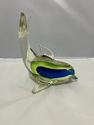 Buy Handblown Dolphin Art Glass 6 X6  MINT Condition Green,blue,clear Paperweight • 19.25£