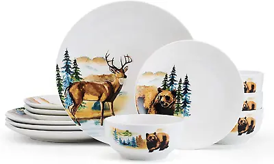 Buy Studio Nova Woodland Animals Lodge 12 Piece Dinnerware Set, Service For 4 • 67.32£