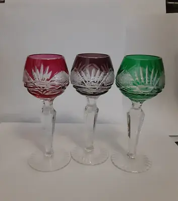Buy Set Of 3 Bohemian Czech Colored Crystal Liquor Set 5.25  In Tall GORGEOUS • 120.06£