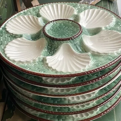 Buy Vintage Majolica Green Seashell Oyster Plates French Faience • 25£