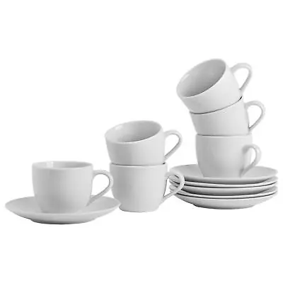 Buy 12pc White Tea Cup And Saucer Set Porcelain Cappuccino Teacups 220ml • 20£