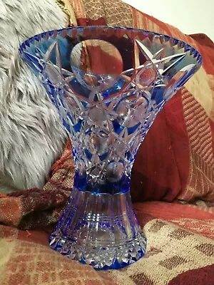 Buy 1st Quality BEAUTIFUL BLUE IRISH CUT GLASS CRYSTAL VASE • 120£