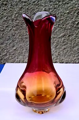 Buy Vintage Glass Vase Chribska Josef Hospodka/Bohemia/amberina/cranberry,25 X 13cm • 45£