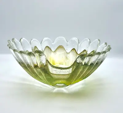 Buy Vintage Art Glass Bowl Yellow Green Heavy Quality Decorative Bowl Fruit Bowl • 42.95£