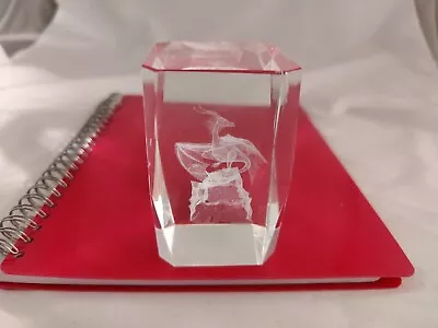 Buy Stunning 3-D Dragon Etched Crystal Glass Cube Paper Weight 8cm/3  Tall • 12.99£