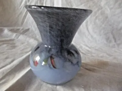Buy Vintage Small Vasart Blue Art Glass Vase With Red Decoration • 85£