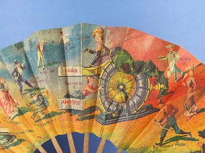 Buy Antique Spanish Wheel Of Fortune Fan ~ Lithographed Paper Gypsy Fortune Telling • 54.99£