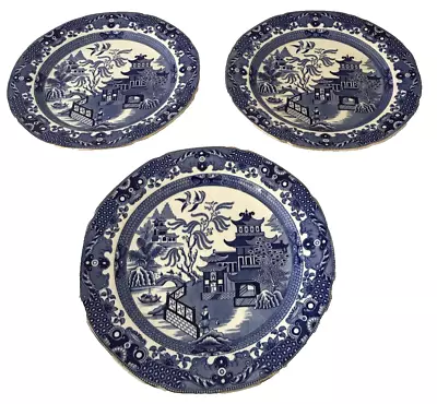 Buy Plate Dinner Burleigh Ware Willow Pattern X 3 Blue & White Vintage Free Postage • 14.95£
