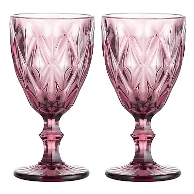 Buy 2pcs Gemstone 320ml Amethyst Wine Recycled Glass Vintage Goblet Diamond Ridges • 10.95£