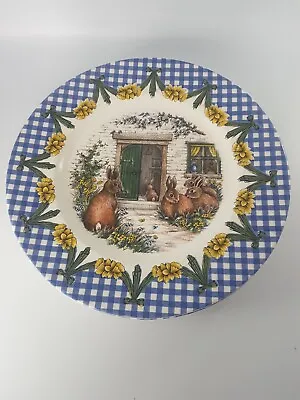 Buy 4x Royal Stafford Easter Dinner Plates Bunny Rabbit 28cm Blue Gingham Daffodil  • 52£