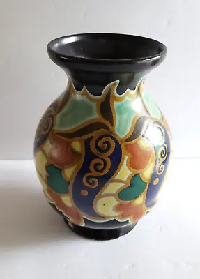 Buy Vintage Gouda Holland Ceramic Vase Signed Black Floral Dark Blue Dutch Pottery • 67.41£