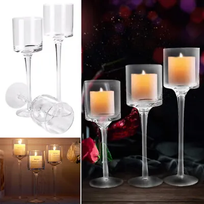 Buy Set Of 3 Tall Glass Candle Holder Goblet Tea Light Candlestick Table Centerpiece • 12.94£
