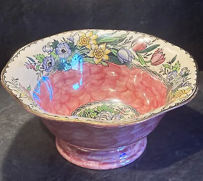 Buy Vintage Maling Ware Art Deco Pink Lustre Anenome Decorative Pedestal Bowl • 30£