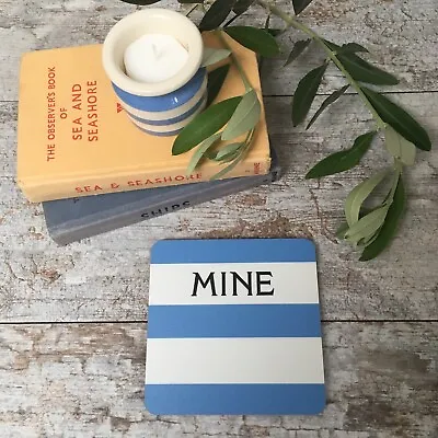 Buy Cornishware Inspired Blue MINE Stripe Coaster • 4.50£