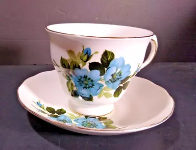 Buy Royal Vale Blue Floral Bone China Cup & Saucer • 22.53£