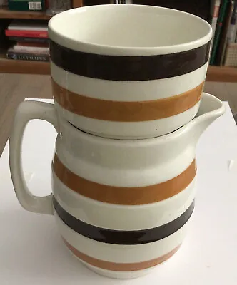 Buy VTG 2 PC Carrigaline Pottery Brown Tan Ivory Striped Pitcher Republic Of Ireland • 21.88£