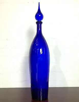 Buy Huge Mid Century Italian Cobalt Blue Glass Genie Bottle Empoli 60's • 185£