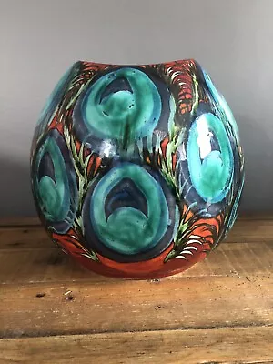 Buy Large Poole Pottery Peacock Purse Vase. Hand Painted. Signed. 26 Cm • 110£