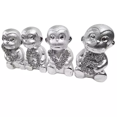 Buy Crushed Diamond Silver Crystal, Set Of 4, Love Monkeys, Sparkly Ornament Decor • 15.99£