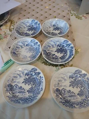 Buy Wedgwood Countryside 4 Bowls And 2 Plates Blue And White • 10£