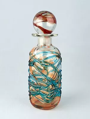 Buy Vintage Mdina Malta Orange & Blue Trailed Glass Decanter Bottle 26 Cm Cracked • 19£